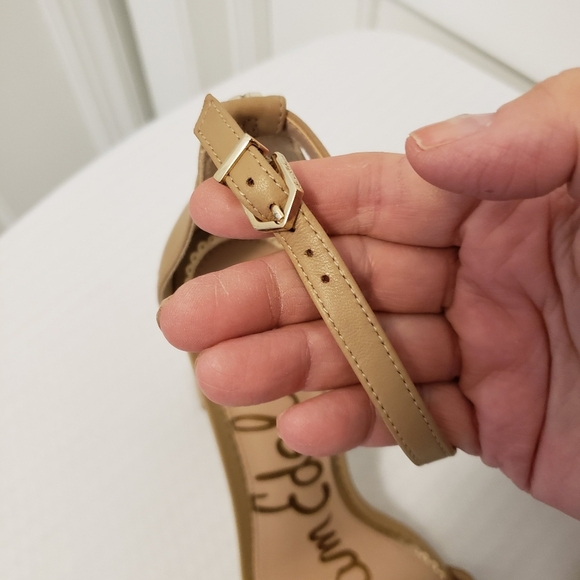 EC Sam Edelman Nude Ankle Strap "Yaro" Block Heel Sandals Size 9.5 Leather - Picture 5 of 14